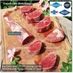 Beef Eye Fillet Mignon Has Dalam Tenderloin AGED BY GOODWINS 3-4 weeks STEER (young cattle) Australia HARVEY frozen 1/3 WELLINGTON cuts (price/pc 1kg)